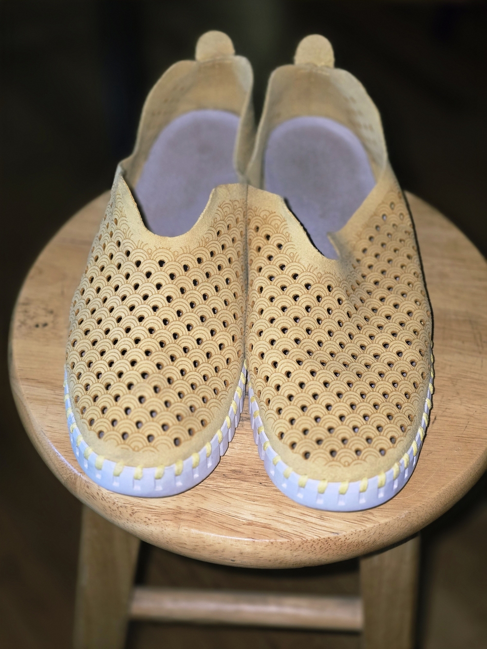 Women's Slip-On Perforated Casual Shoes in Yellow